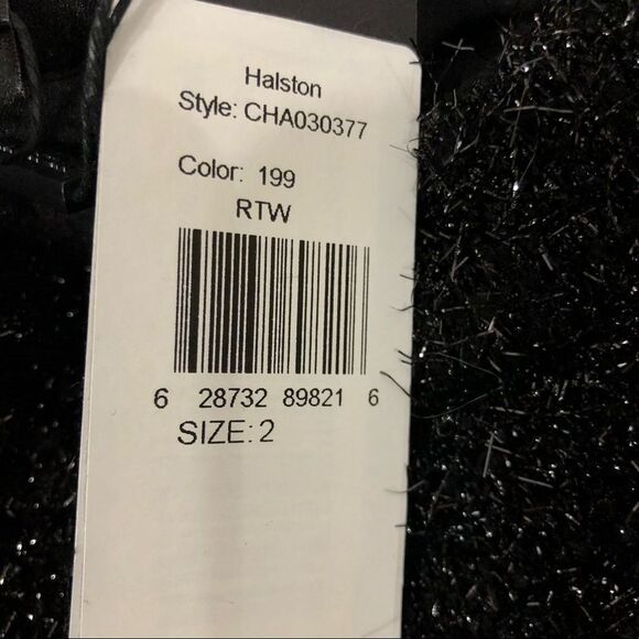 Halston Heritage Metallic Knit Skirt with Faux Leather Fringe Trim Black Sparkle - Picture 7 of 8